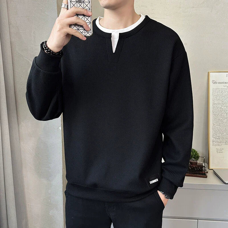 Heren Sweatshirt - Katoenmix - Relaxte Pasvorm - V-hals - Ribgebreide Manchetten