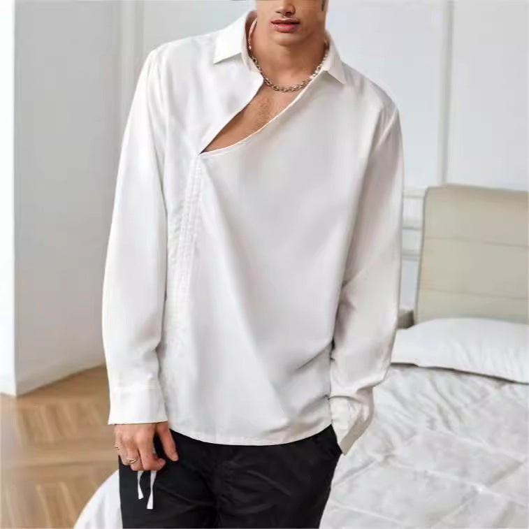 Herrskjorta – Avslappnad Passform – Lättvikt – Långa Ärmar – Snörning Avslappnad