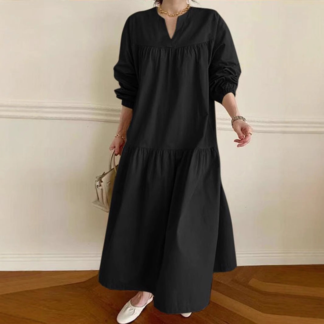 Dames Maxijurk – Katoen Linnen Mix – Oversized Pasvorm – V-Hals – Pofmouwen Casual