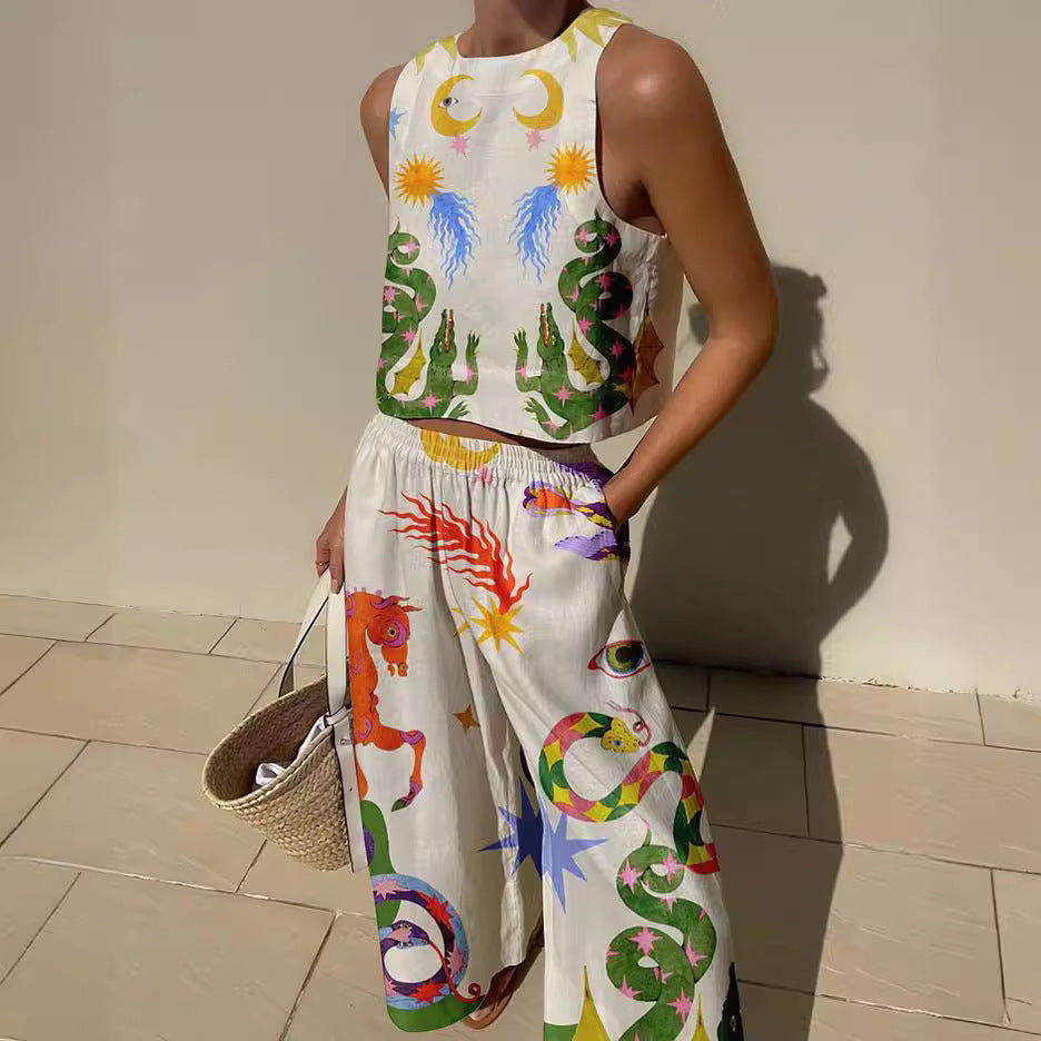 Dam Crop Top – Ärmellös – Andningsbart Tyg – Avslappnad Passform – Djärvt Tryckmönster