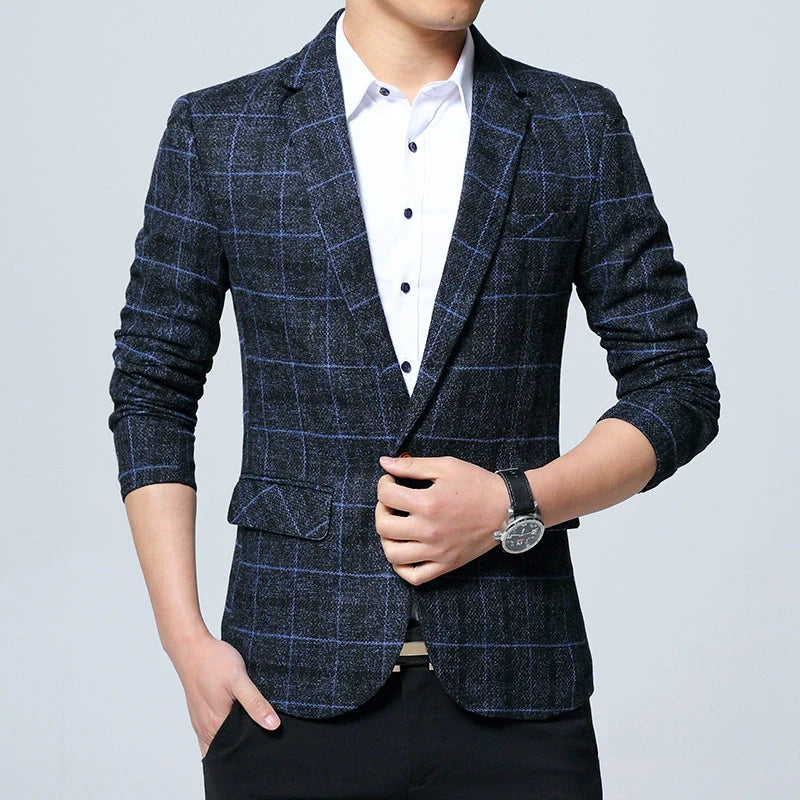 Heren Blazer – Wolmix – Modern Fit – Enkelrijig – Ruitpatroon – Reverskraag