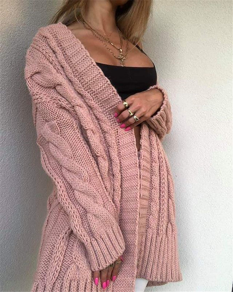 Dames Trui – Oversized Pasvorm – Wolmix – Kabelbreisel – V-hals – Lange Mouwen