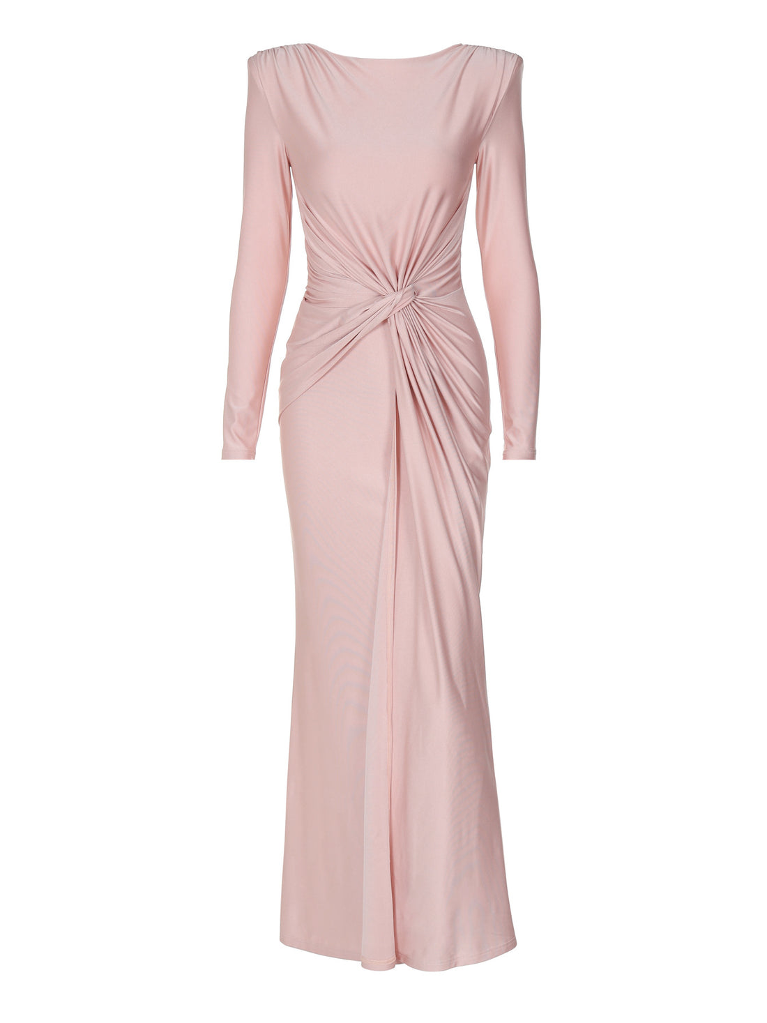 Elegante avondjurk voor dames - Lange mouwen - Gedrapeerd knoopdetail - Tot op de grond