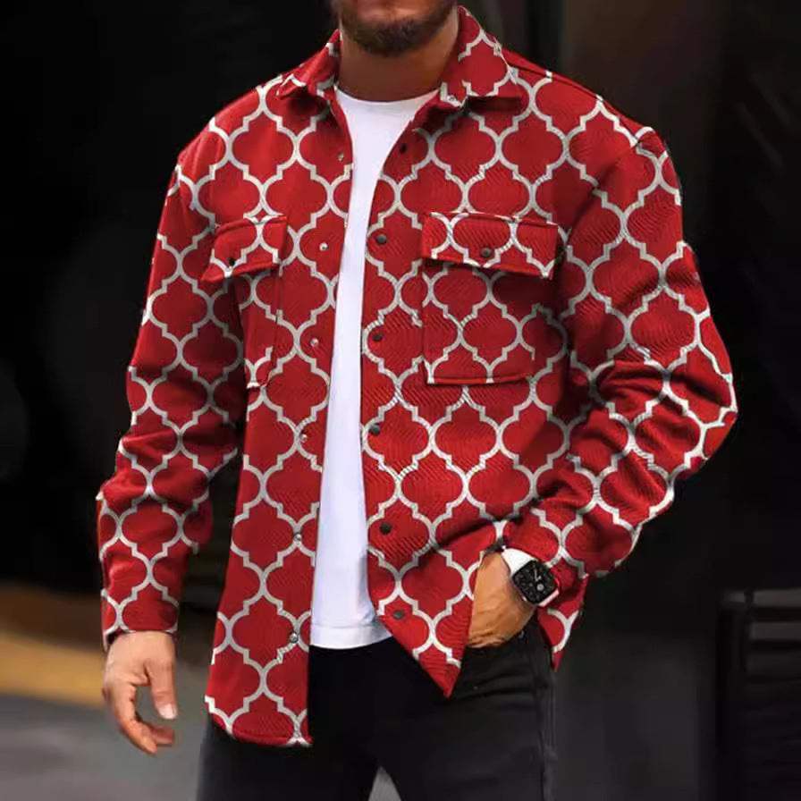 Herr jacka – Normal passform – Geometriskt mönster – Texturerat tyg – Höftlängd casual