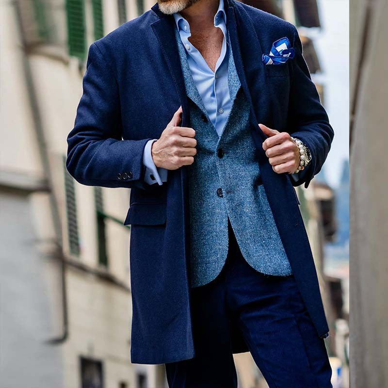 Herr Överrock – Skräddarsydd Passform – Ull – Halvlång – Klassiska Revers – Formell