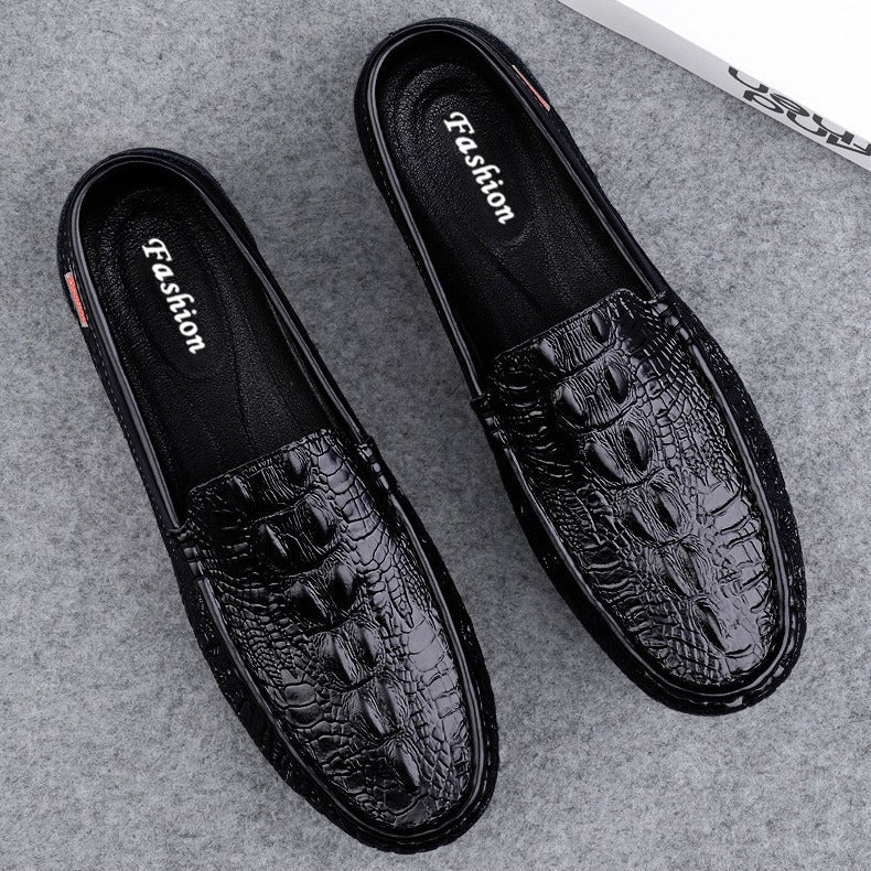Herr Loafers – Lyxig Finish – Slip-On – Krokodileffekt Läder – Med Spänne