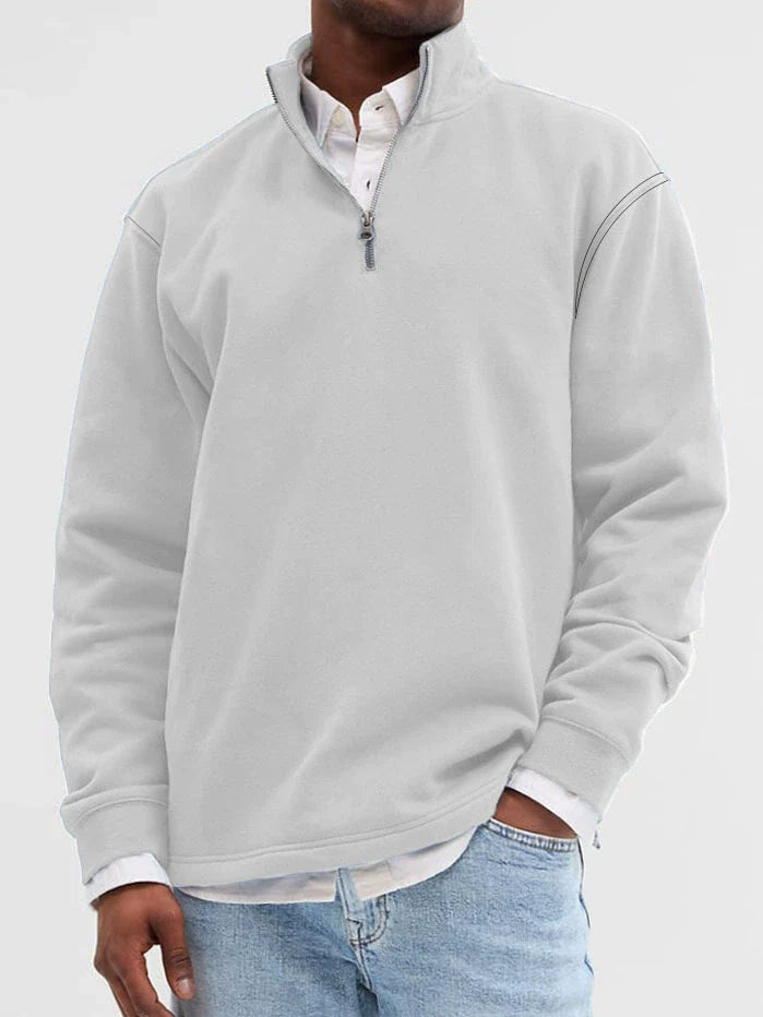 Heren Sweatshirt – Relaxed Fit – Katoenmix – Opstaande Kraag met Rits – Geribde Boorden