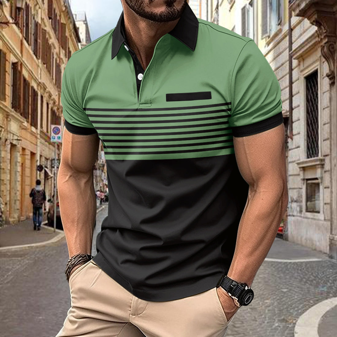 Heren Polo Shirt - Regular Fit - Korte Mouw - Gestreept Design - Casual & Comfortabel