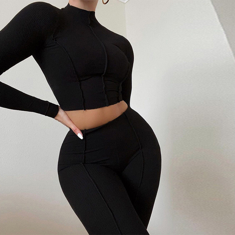 Dames Athleisure Set – Ribgebreid – Slim Fit Crop Top – High Waist Legging