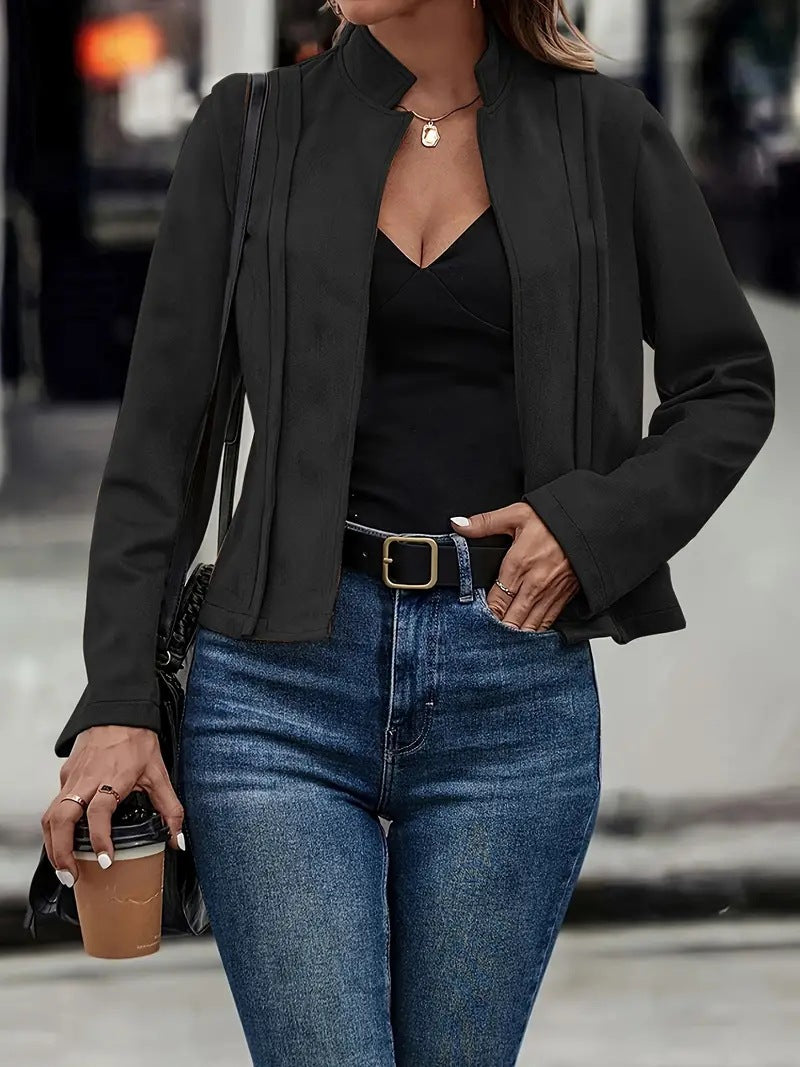 Damjacka – Slim Fit – Ullmix – Stående Krage – Öppen Framsida – Kort Modell