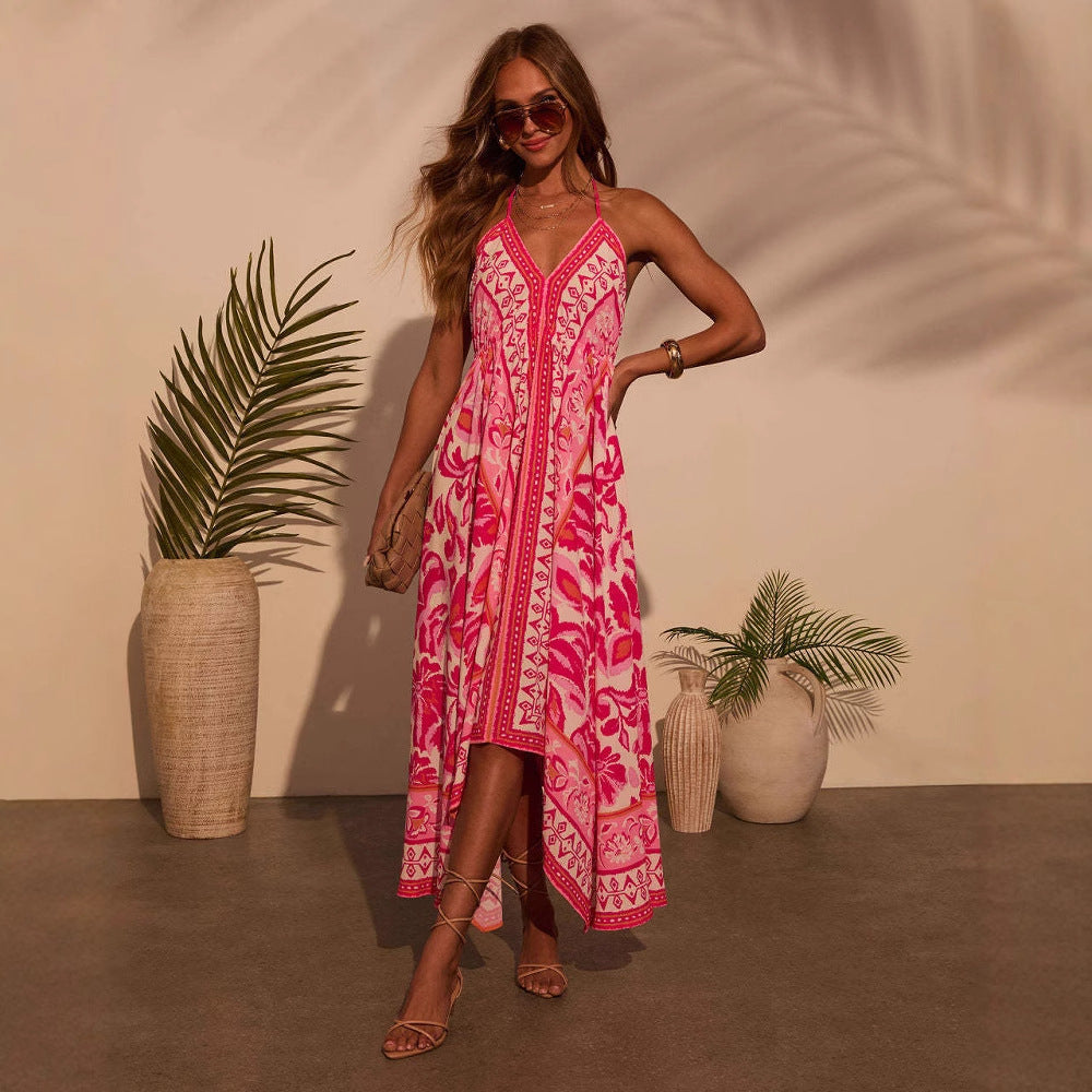 Dames Maxi Jurk – Chiffon Look – A-Lijn Pasvorm – V-Hals met Spaghettibandjes