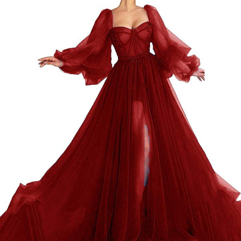 Dames Avondjurk – Luxe Tulle – Sweetheart Halslijn – A-Lijn – Volumineuze Mouwen