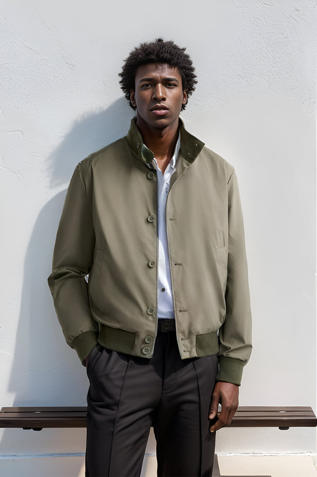 Heren bomberjack – Slim fit – Lichtgewicht ademend – Ribboorden – Knoopsluiting