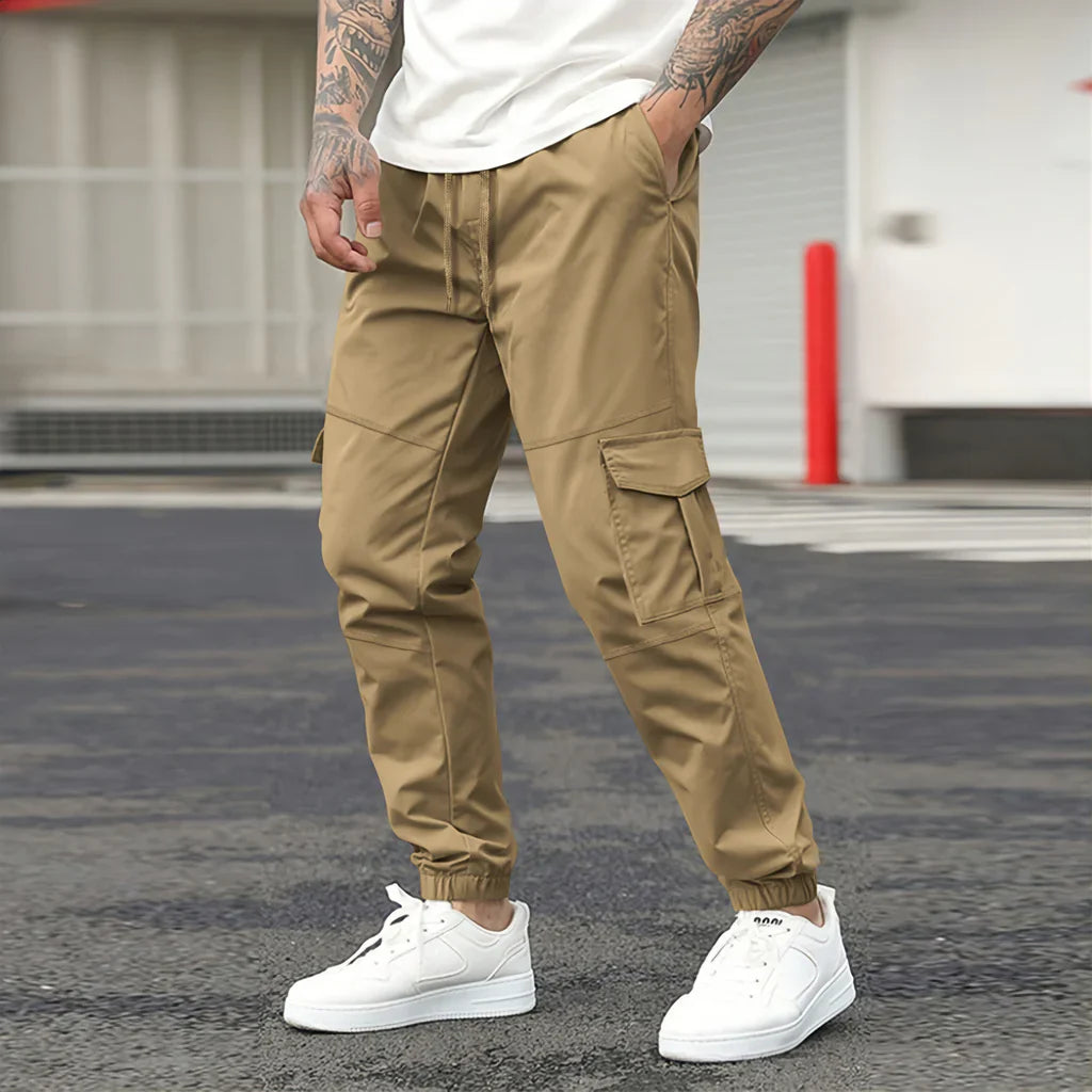 Heren Cargo Broek – Tapered Fit – Elastische Taille – Zijkzakken – Volledige Lengte