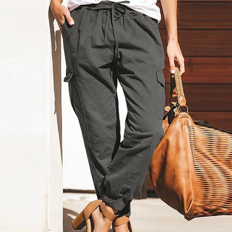 Dam Cargo Byxor – Avslappnad Passform – Avsmalnande Ben – Bomullsblandning – Elastisk Midja – Fickdetaljer