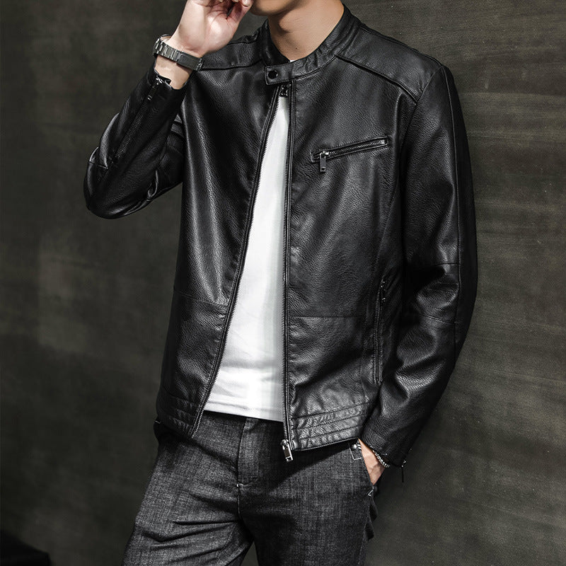 Heren Bikerjack – Slim Fit – Glanzende Leerlook – Zakken met Rits – Casual Stijl