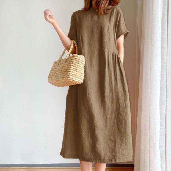 Dames Midi Jurk – Los Model – Lichtgewicht Ademend – Korte Mouwen – Ronde Hals