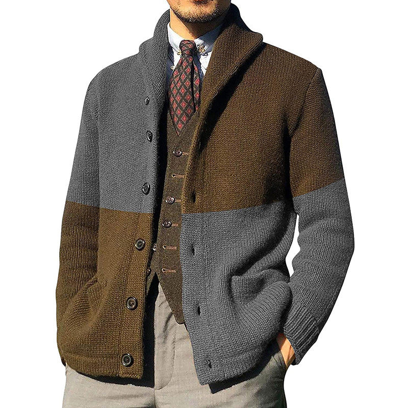 Heren Cardigan - Middelzware Tricot - Col Sjaal - Kleurcontrast