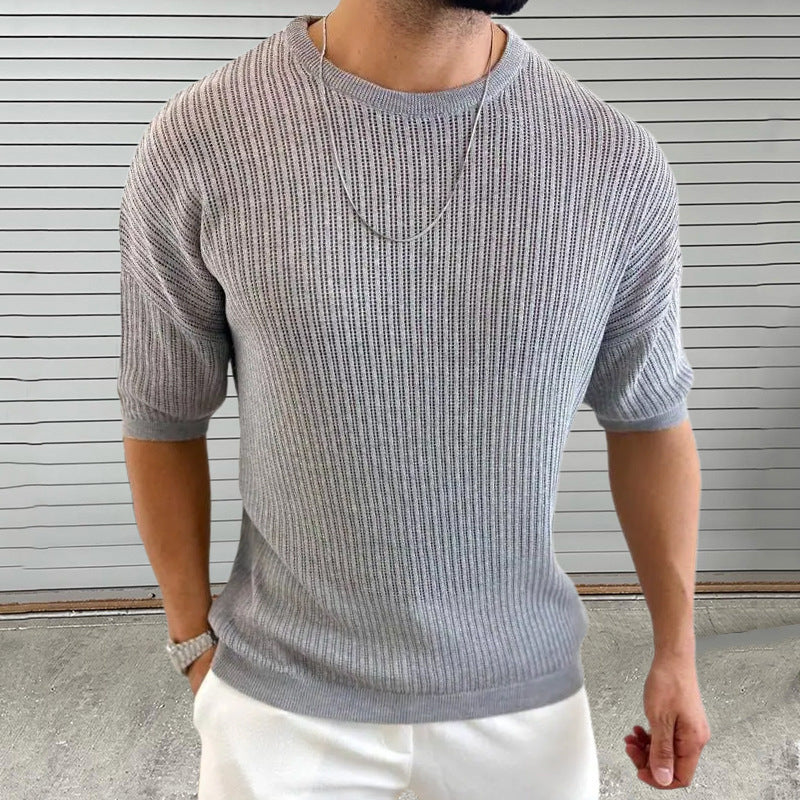 Heren Trui – Slim Fit – Lichtgewicht Semi-Transparant – Geribd – Ronde Hals – Korte Mouw