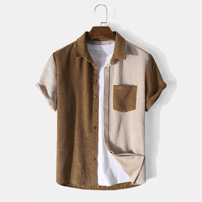 Heren Tweedelige Set – Wafelstructuur – Relaxte Pasvorm – Knoopshirt en Trekkoordshort