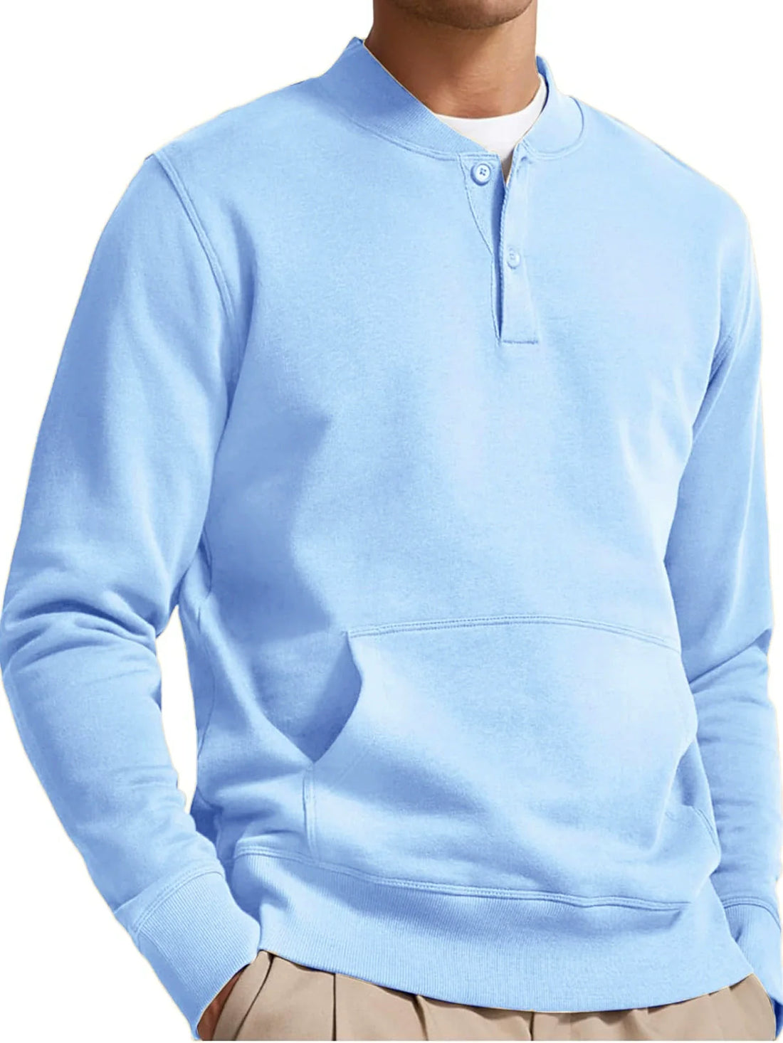 Heren Sweatshirt – Regular Fit – Katoenmix – Kangoeroezak – Knoopsluiting