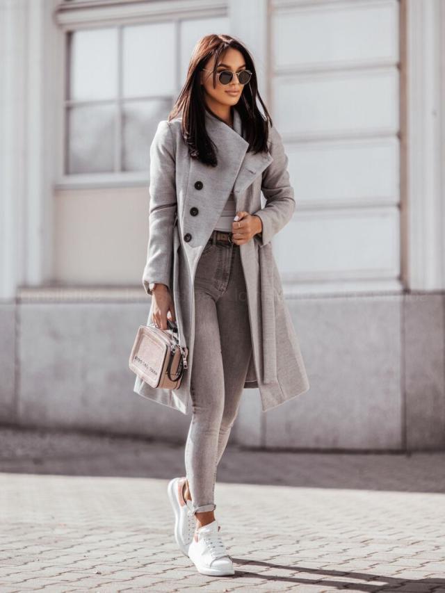 Dames trenchcoat – Getailleerde pasvorm – Wolmix – Lange dubbele knoopsluiting – Structuurmodel
