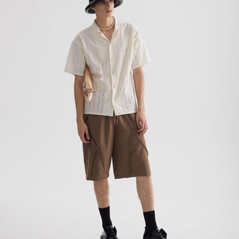 Herrskjorta Kort Ärm – Oversized Passform – Bomullsmix – Andningsbar Spets – Kubansk Krage