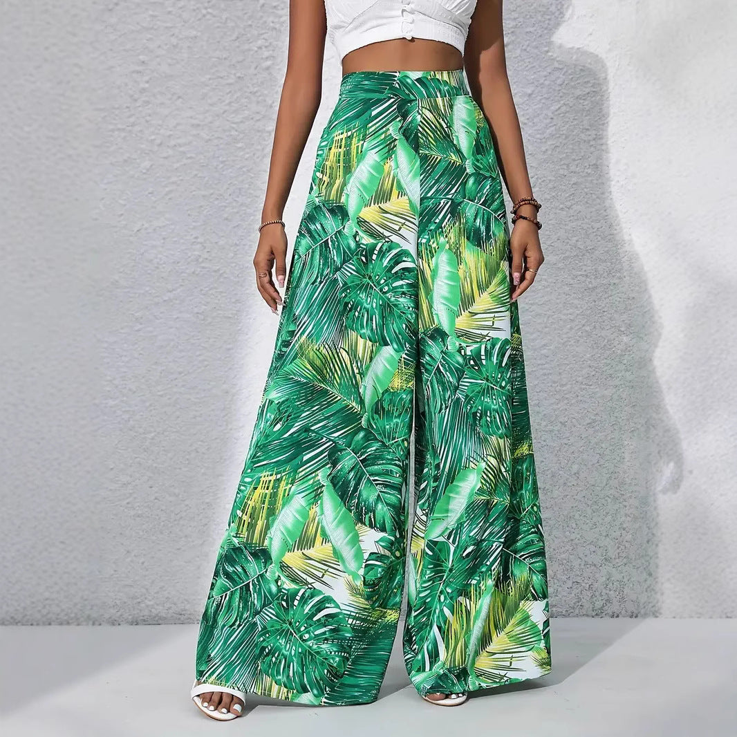 Dames Broek – Wijde Pijpen – Hoge Taille – Lichtgewicht Ademend – Bloemenprint