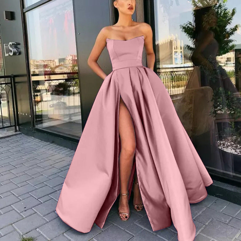 Dames Avondjurk – Strapless – Luxe Stoffen – Getailleerd Bovenlijf – Lange Split Rok