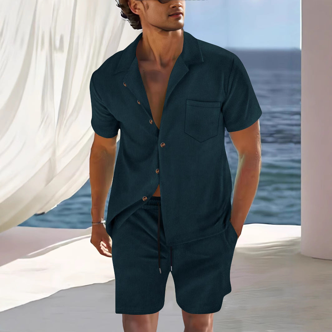 Heren Set Shirt en Shorts – Relaxed Fit – Lichtgewicht Ademend – Cuban Kraag