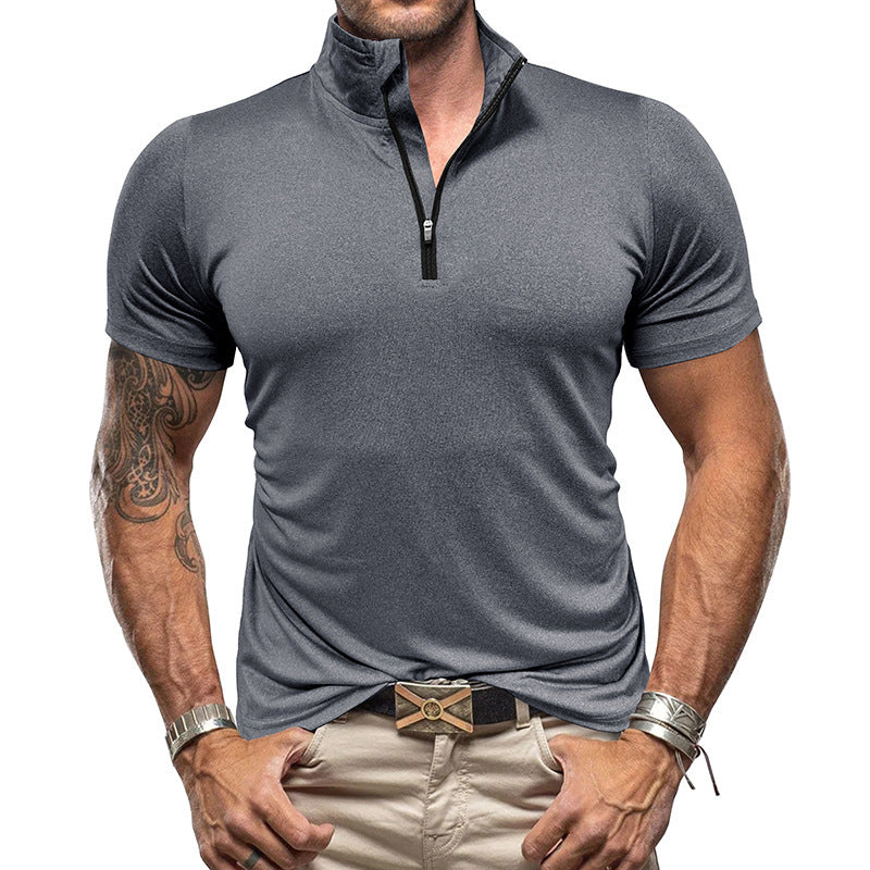 Heren sportshirt – Slim Fit – Ademend lichtgewicht – Korte mouw met halve rits