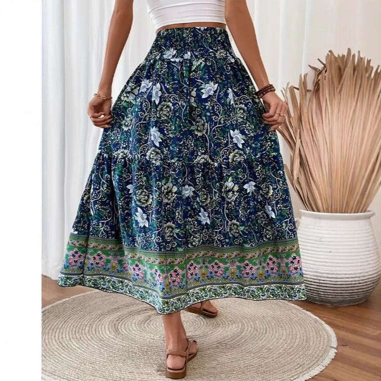 Dam Maxi Kjol – Bomullsblandning – Boho Stil – Elastisk Midja – Flerlagrad och Lättviktig