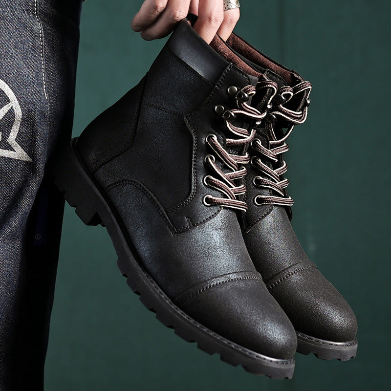 Heren Enkelhoge Veterschoenen – Lederlook – Verstevigde Neus – Gewatteerde Kraag