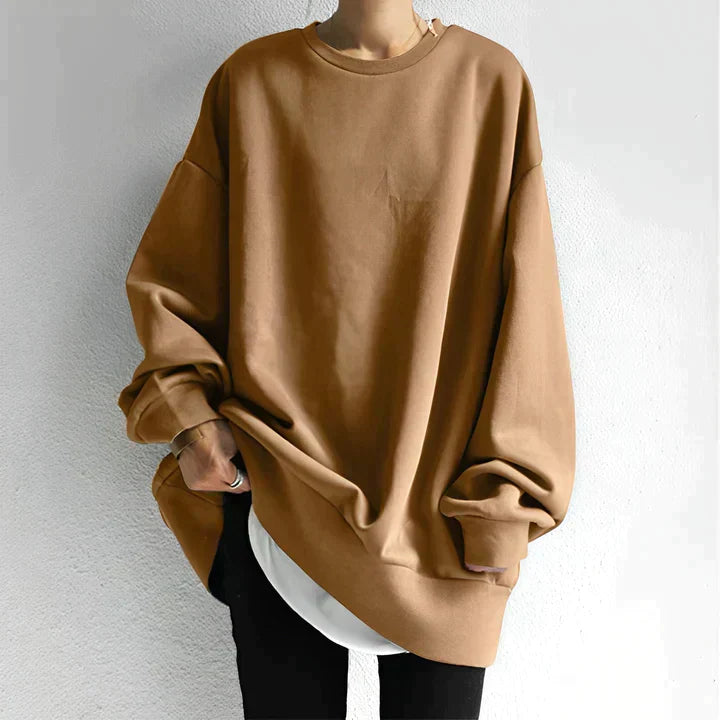 Dames Sweatshirt – Oversized Pasvorm – Gebreide Stof – Lange Mouwen – Crew Neck