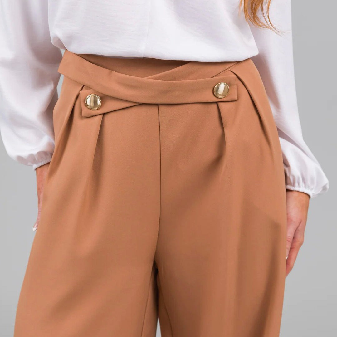 Dam Byxa – Vida Ben – Hög Midja – Knappar – Avslappnad Passform – Full Längd