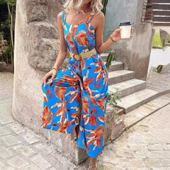 Dam Jumpsuit – Figursydd Midja – Blommönster – Vida Ben – Luftigt Tyg