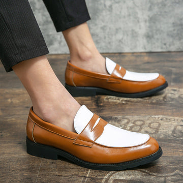 Heren Loafers – Gepolijst Leer – Instapmodel – Rubberen Zool – Twee­tinten Design