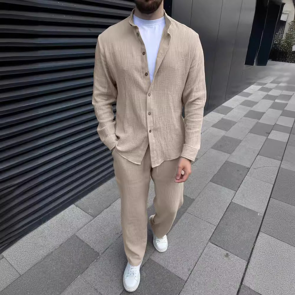 Heren Set – Linnen Look – Relaxed Fit – Overhemd en Rechte Broek