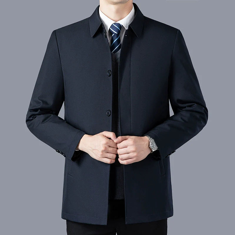 Herr Jacka – Skräddarsydd Passform – Mellan-Lång – Bomull – Revers Krage – Knappstängning