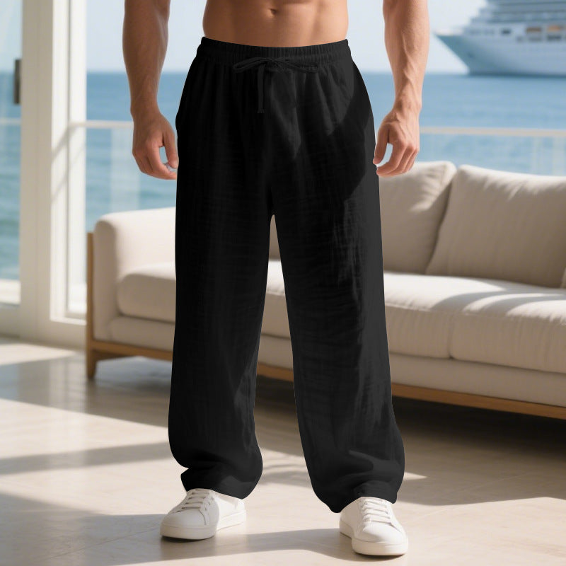 Heren Broek – Casual Relaxed Fit – Luchtige Katoen – Trekkoord Taille – Zijzakken