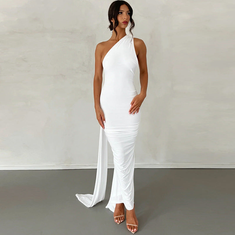 Dames Avondjurk – Slim Fit – One Shoulder – Ruches – Lange Elegante Jurk
