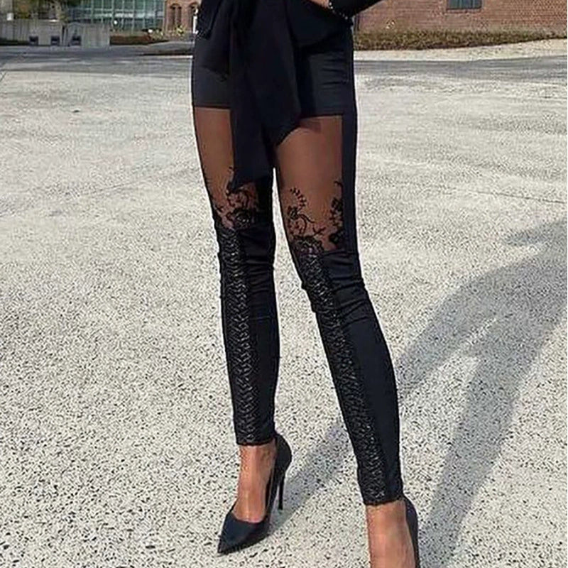 Dames Broek - Stretchstof - Slim Fit - Bloemenkant Zijpanelen - Enkellang