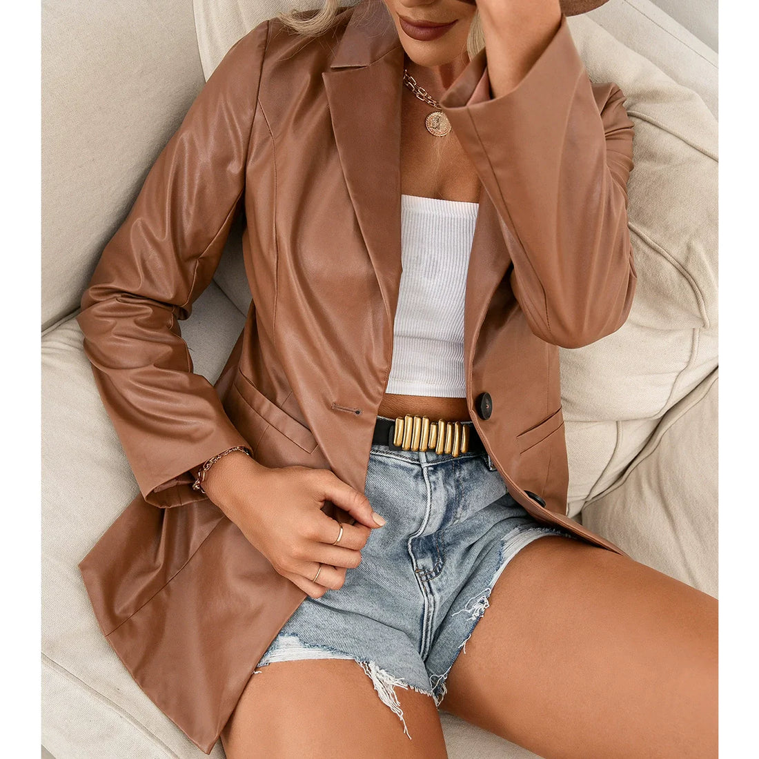 Dames Trenchcoat – Slim Fit – Imitatieleer – Enkelrijig – Klassieke Reverskraag