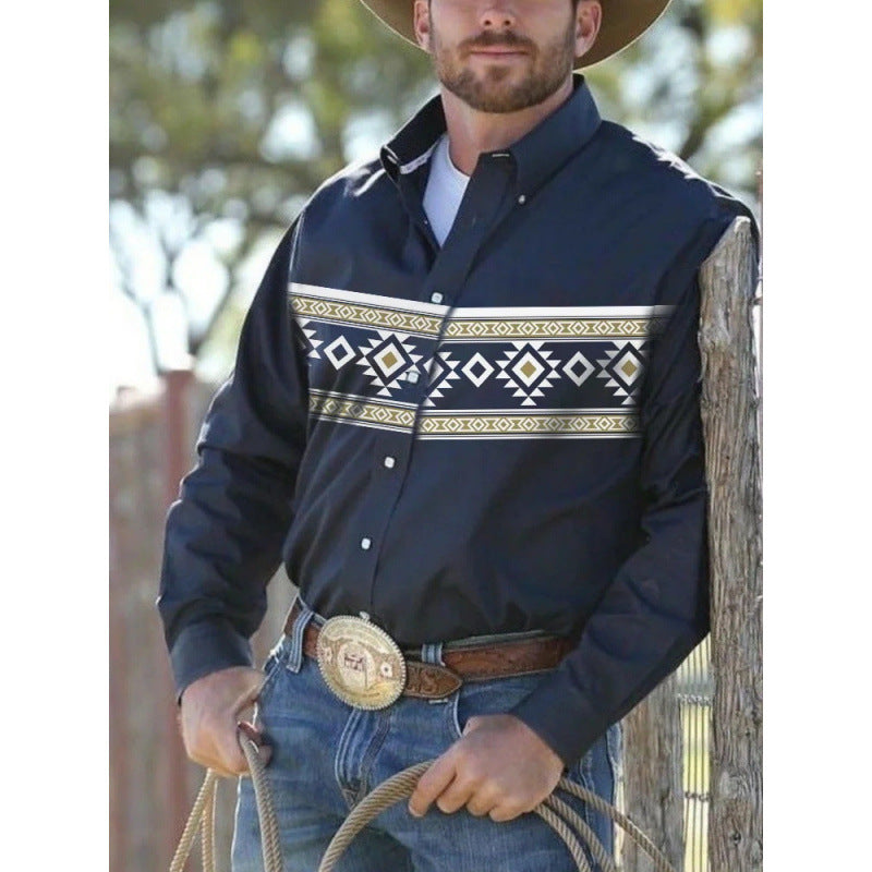 Herrskjorta – Slim Passform – Bomull – Blommönster – Lång Ärm – Spread Krage