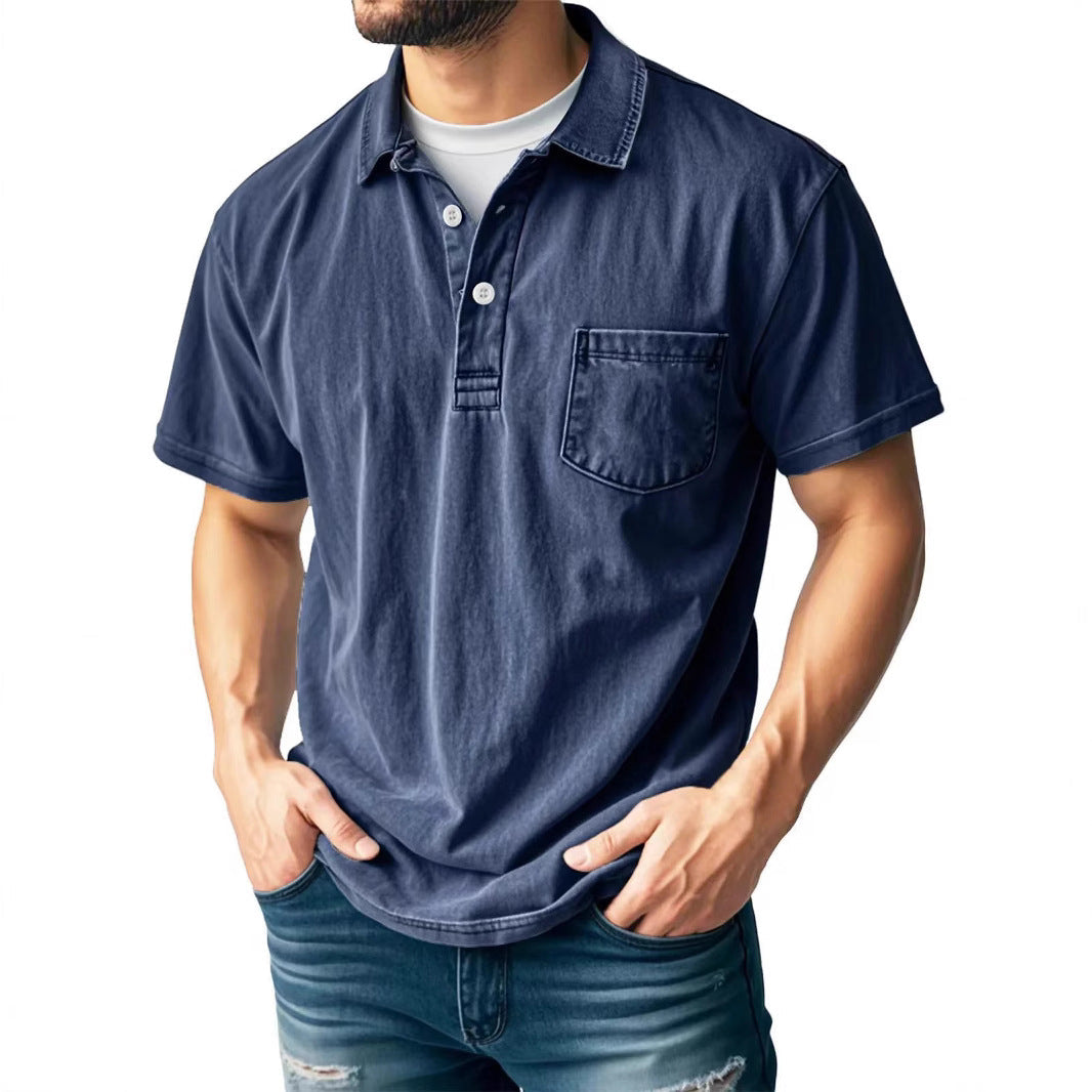 Herr pikétröja – Avslappnad passform – Button-down-krage – Andningsbart material – Bröstficka