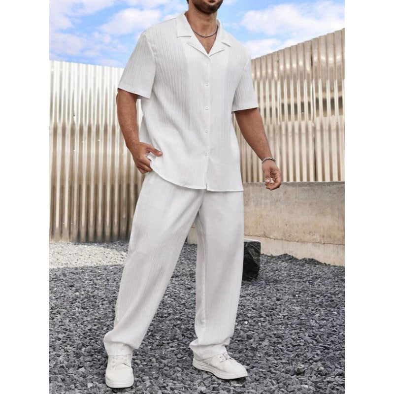 Heren Set – Korte Mouwen Overhemd en Rechte Broek – Relaxte Pasvorm – Ademend