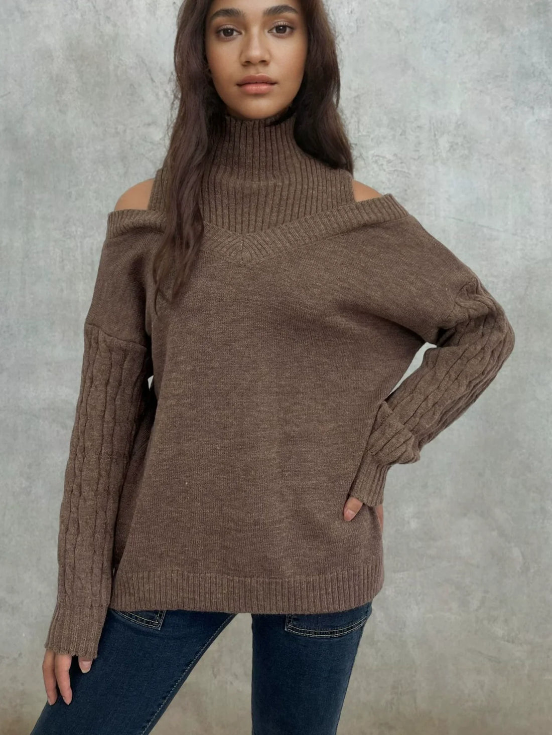 Dames Truien – Gebreid – Off Shoulder – Lantern Mouwen – Relaxed Fit – Ribboorden