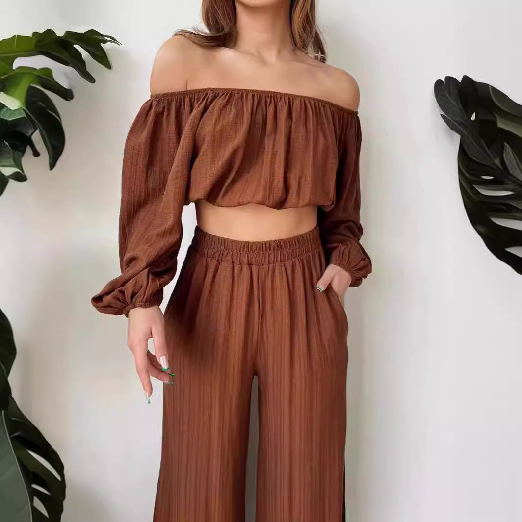 Damer Crop Top – Off-Shoulder – Lös Passform – Långa Ärmar – Luftigt Tyg