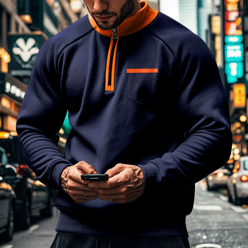 Heren sweatshirt – Regular fit – Katoenmix – Opstaande kraag – Ritsluiting