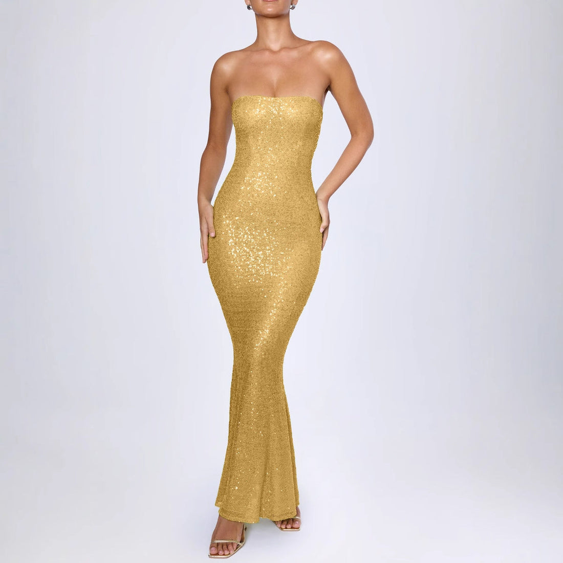 Dames Maxi Jurk – Strapless – Volledig Pailletten – Slim Fit – Mermaid Model